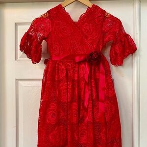 NWT Trish Scully Elegant Red Lace Dress, Girls size 7.